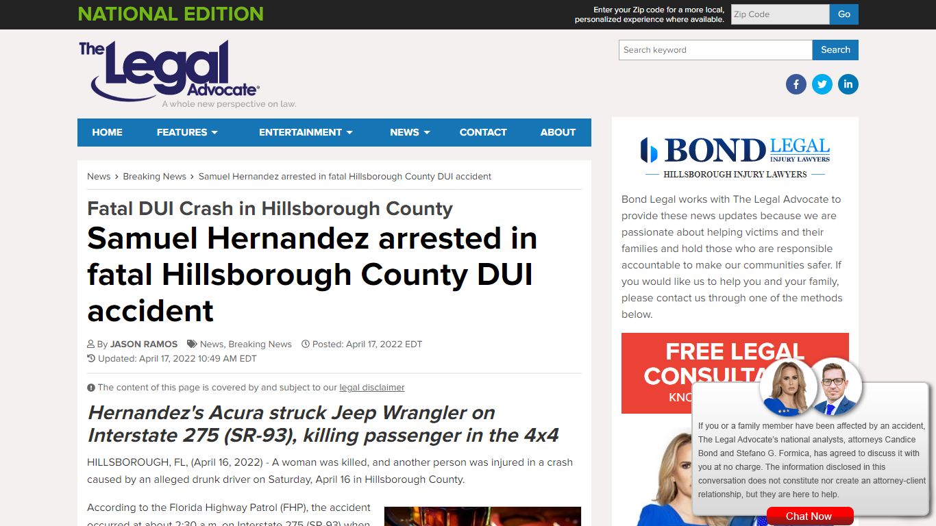 Samuel Hernandez arrested in fatal Hillsborough County DUI accident